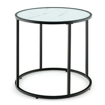 Barara King Dining Table,Side Table,Nightstand,20 Inch Glass End Table with Metal Frame and Faux Marble Glass Top-Black and White