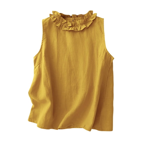 Gpaecead Linen Cotton Vest Women's Linen Waistcoat Trend Casual Sleeveless Cardigan Yellow