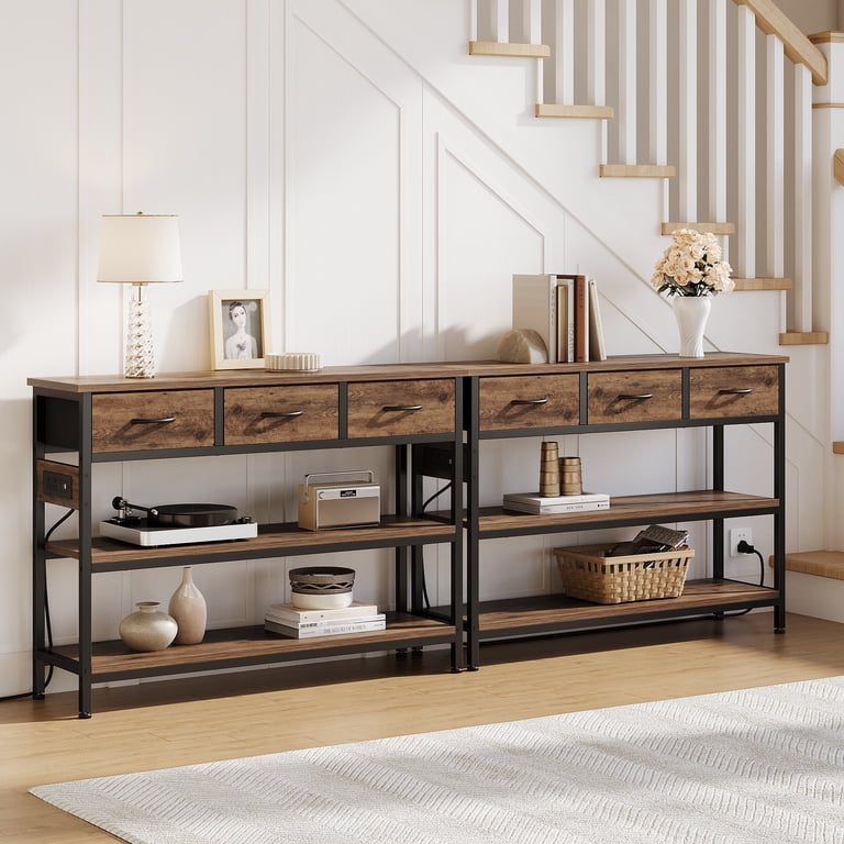 Aufeile 43" Console Table with Drawers and Power Outlets, Brown photo 7