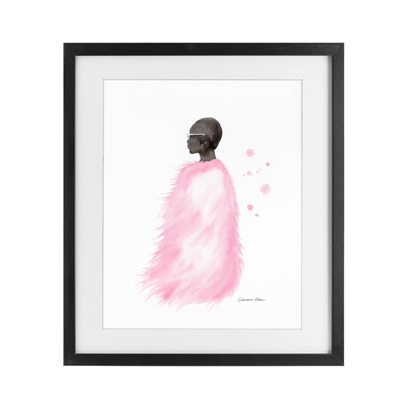 Stupell Industries Contemporary Pink Fur Coat Portrait Black Framed Print Under Glass, 13 x 16, by Simone Elum