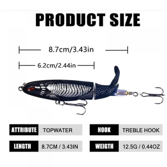 5Pcs Whopper Plopper Topwater Fishing Lures Bass Bait Floating Rotating Tail