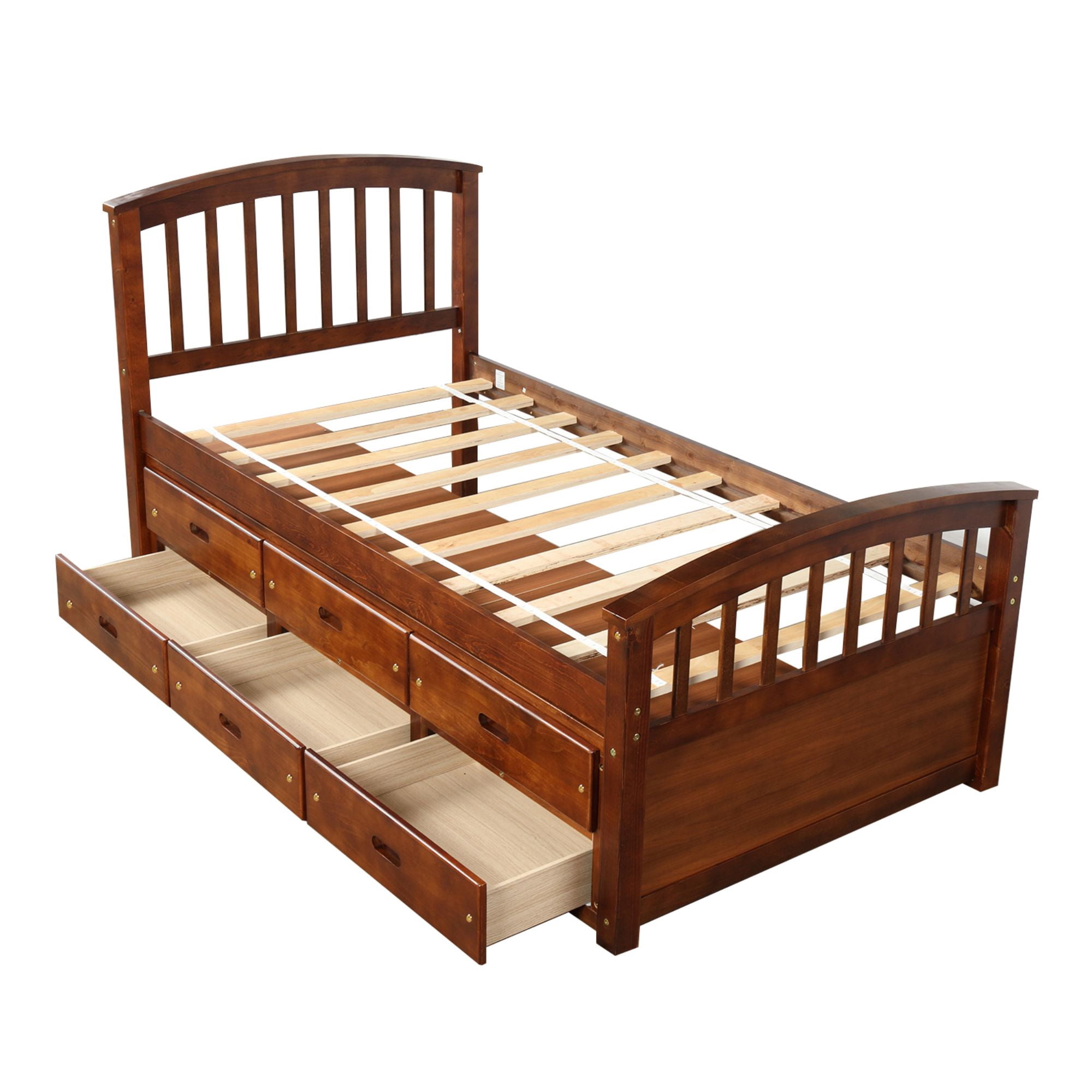 Aukfa 6 Drawers Platform Storage Bed, Solid Wood Captain Bed, Twin Size - Walnut