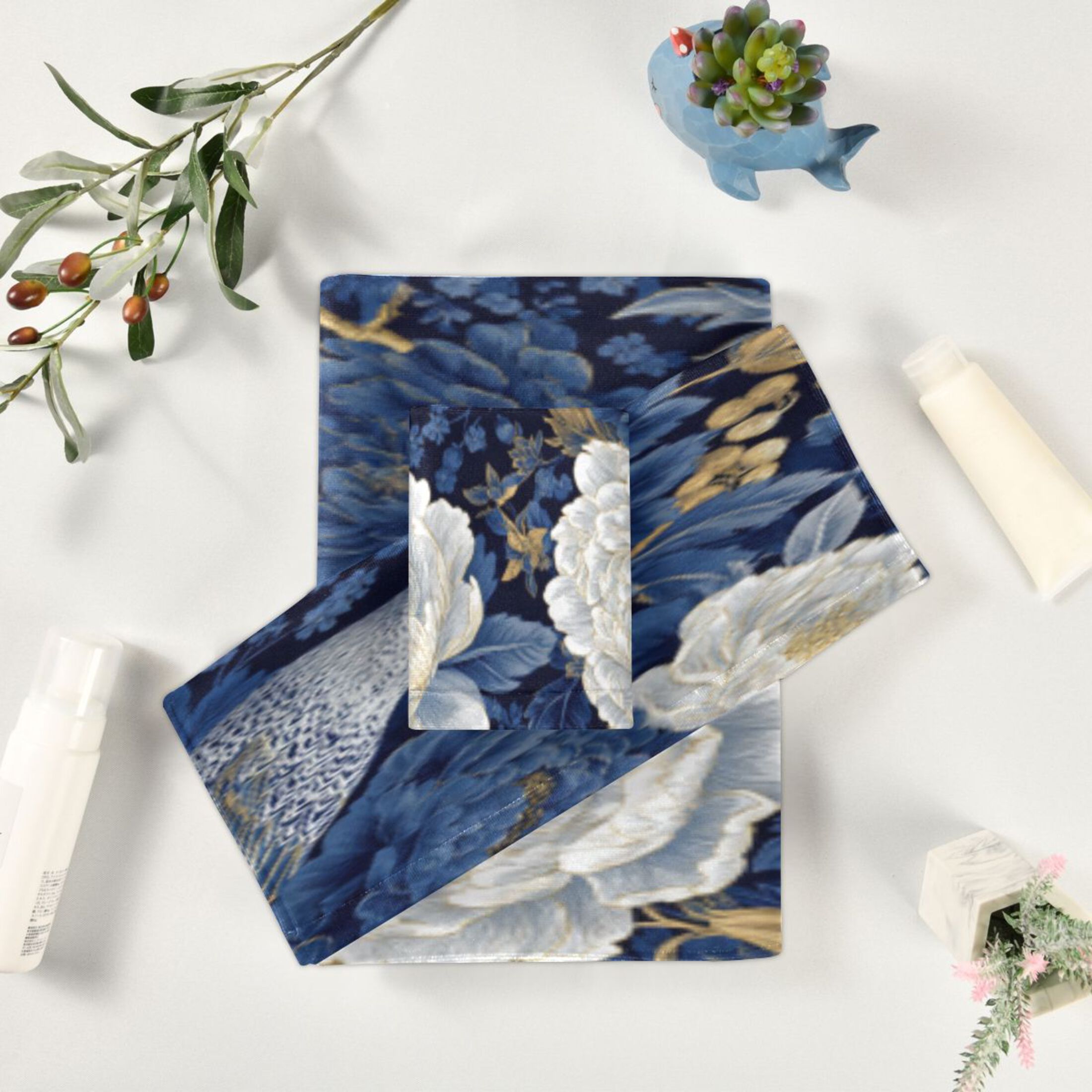 BZSMCE 3piece Bath Towel Sets Hand Bath Towels Fashion Royal Garden in Blue Printed Towel Sets