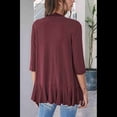 thumbnail image 4 of Cárdigan Abierto para Mujer, 3/4, Tejido Suave Drapeado, Color Vino Tinto, Talla M, 4 of 7
