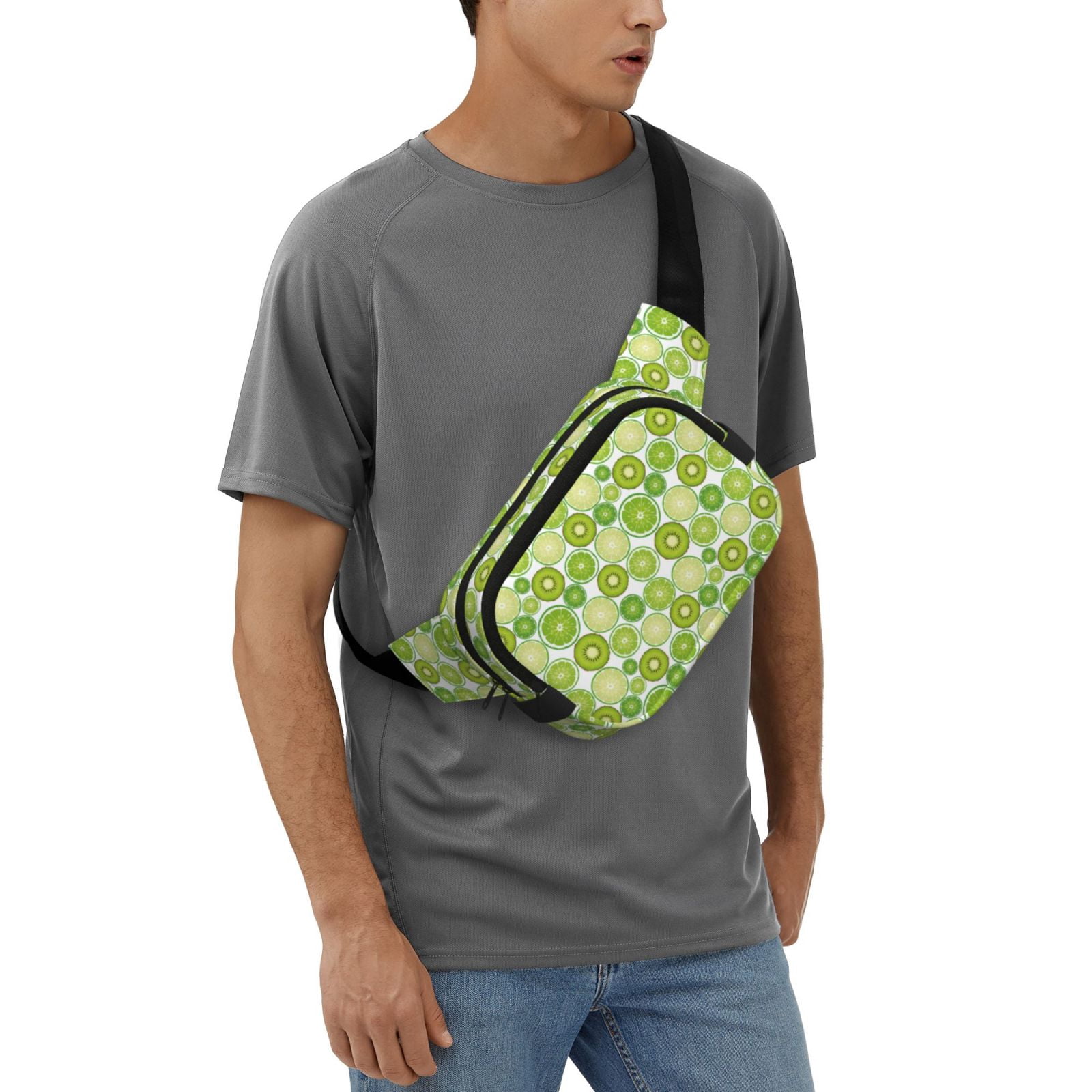 Picia Kiwi Lemon Print Square Double-Layer Waist Bag Mini Adjustable Waist Belt Bag Exercise Running Travel Hiking