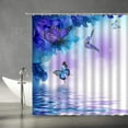 thumbnail image 2 of Butterfly Shower Curtain Fantasy Purple and Blue Flower Butterflies Wings Dream Water Ripple Floral Animal Lake Spa Spring Scenery Fabric Bathroom Decor Set with Hooks,Purple Blue(84"Wx70"H), 2 of 3