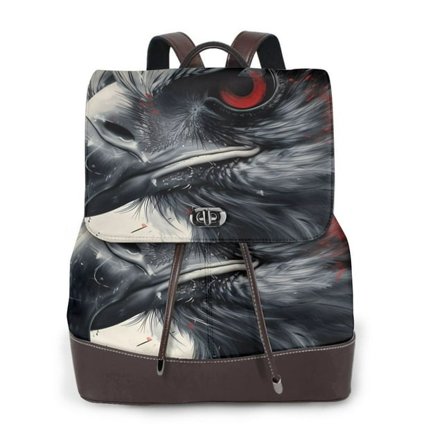 Balery Red Black Ink Style Bald Eagle Mochila de Cuero para Mujeres, Gran Capacidad, Bolsa de Viaje Multifuncional, Mochila de Cuero y Bolsa de Hombro para Mujeres