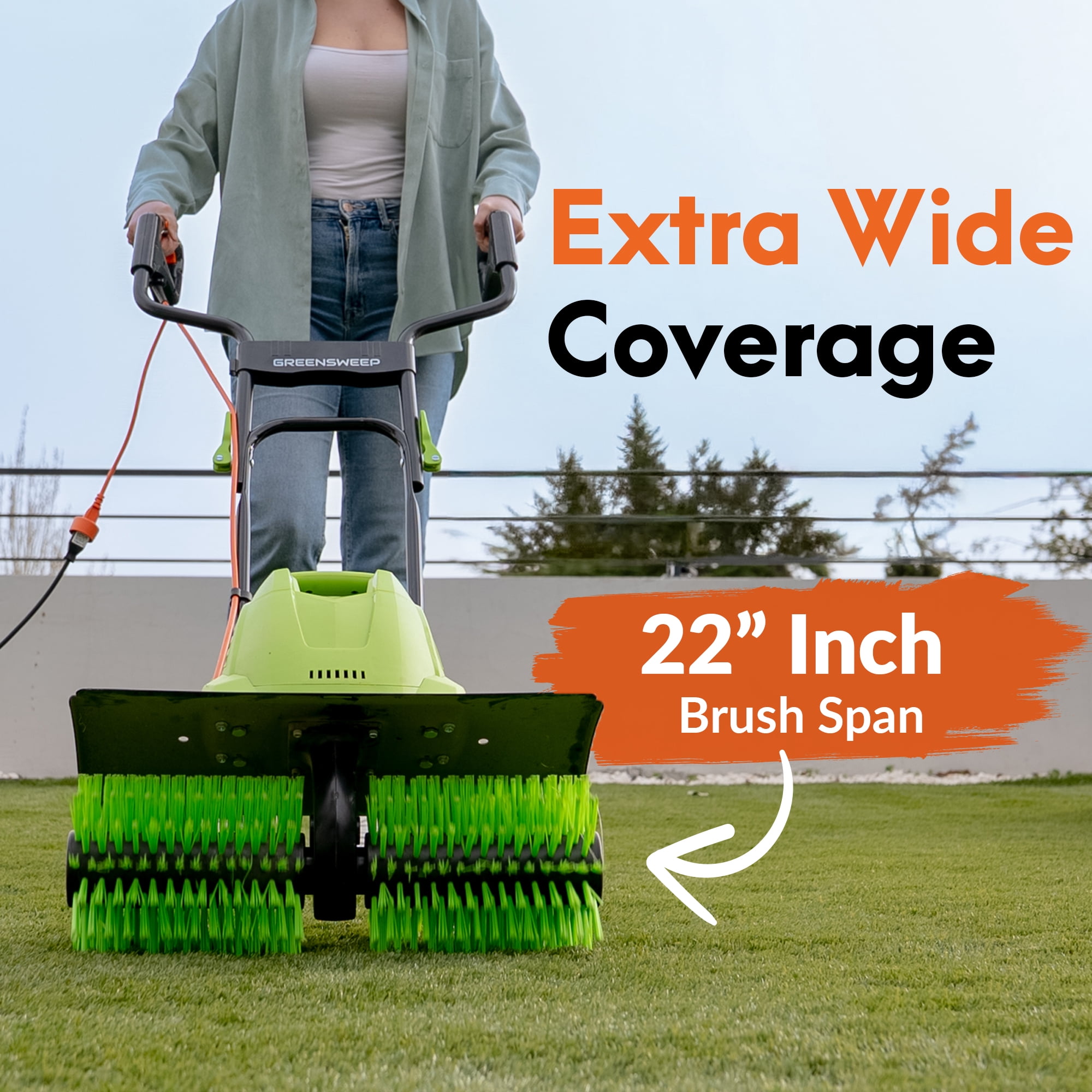 GreenSweep Volumizer GS-50 Artificial Turf Power Broom, 22 in, 12 Amp, 400 RPM