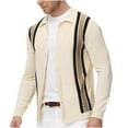 thumbnail image 4 of YLSDY Men's Slim Fit Striped Long Sleeve Knitted Cardigan Sweater with Buttons V Neck Lightweight Jumper Tops Beige L, 4 of 8