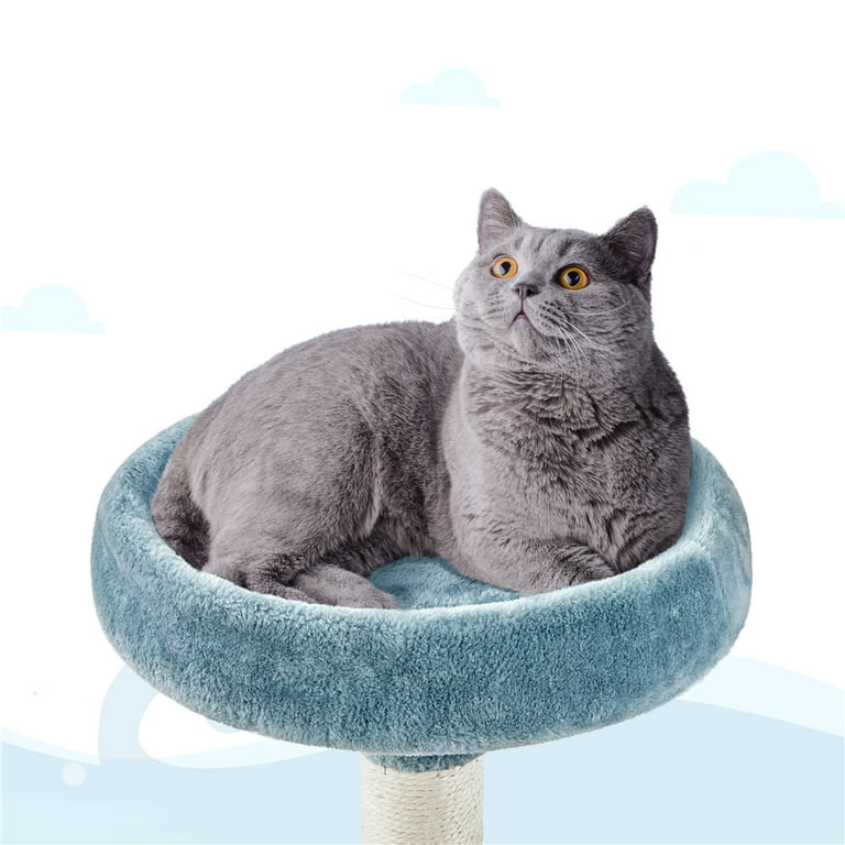 Alden Design 72.5 H Ocean Themed Cat Tree with Shark s Mouth Bed Fish Shaped Perch Blue White