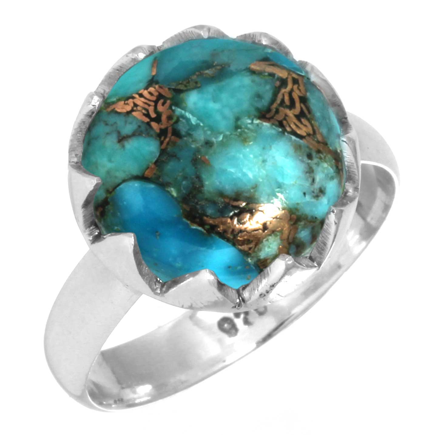 925 Sterling Silver Ring For Women Girls Copper Blue Turquoise