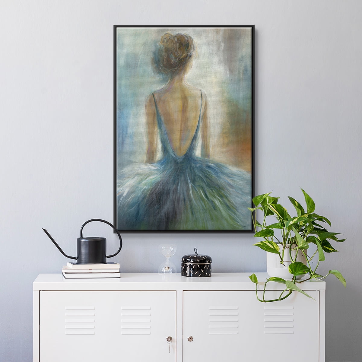 Lady in Blue Framed Premium Gallery Wrapped Canvas - Ready to Hang - 17 x 25 - Black Floating Frame