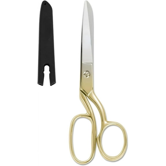Professional Fabric Sewing Scissors: Multipurpose Heavy Duty Forged Stainless Steel Sharp Bent Blade Dressmaker Classic Cutting Leather Cloth Tailor Shears for Home - 8 inch Gold
