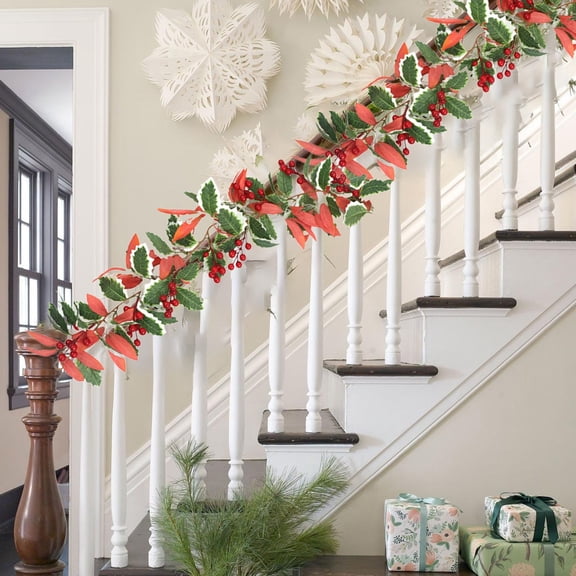 Deeceymbur 64Inch Christmas Berry Vines Garland Flexible Faux Rattan with Red Pink Green Berries for Mantle Staircase Table Holiday Decor