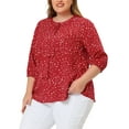 thumbnail image 4 of Agnes Orinda Women's Plus Size St. Patrick's Day Tops Work Round Neck Ruffle Chiffon Blouse Office Top 3X Red White, 4 of 6