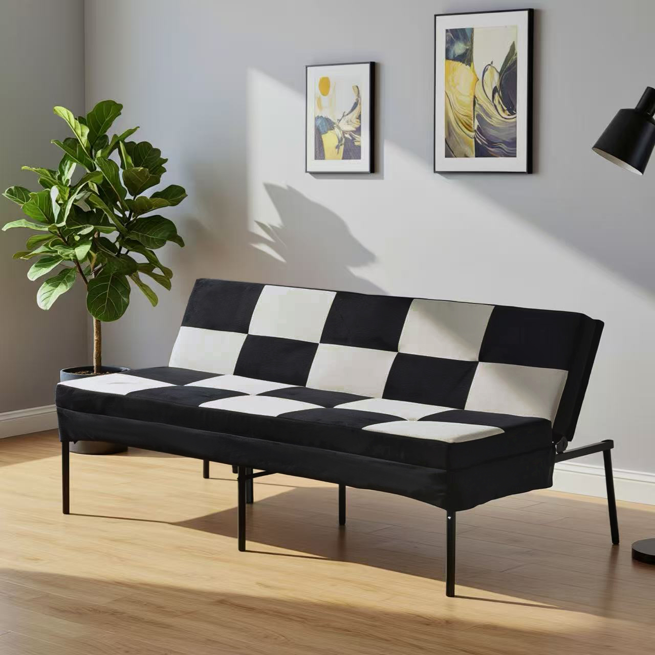 BSHTI 63.39" Velvet Convertible Futon Sofa Bed, Black photo 3