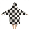 thumbnail image 2 of Black and White Checkered Pattern Blanket Hoodies for Kids 6-13YR Oversize Wearable Blanket Hoodies for Boys Girls Teens, 2 of 7