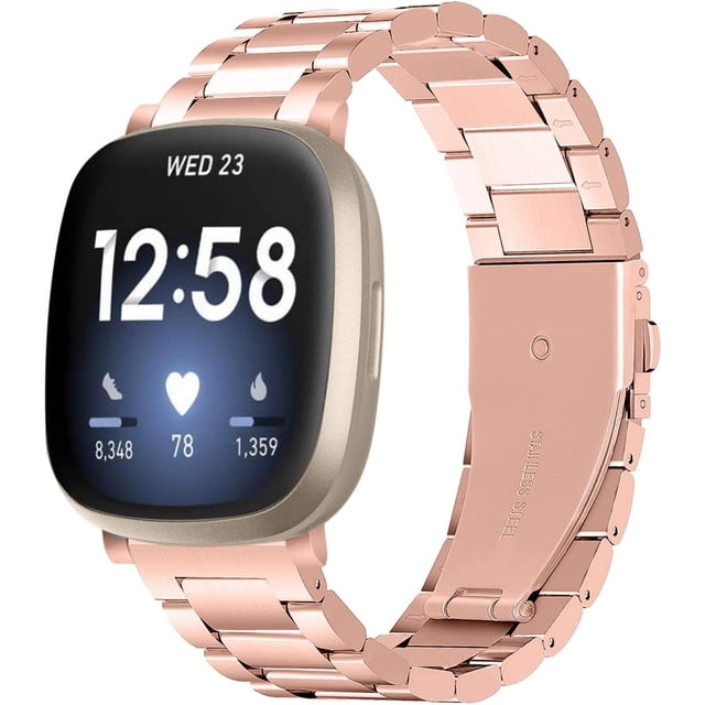 REQO Bracelet en Acier Inoxydable Compatible avec Fitbit Versa 4 / Fitbit Sense 2 / Fitbit Versa 3 / Fitbit Sense, Bracelets de Montre en Métal Réglables, Remplacement de Bracelet pour Femmes Hommes