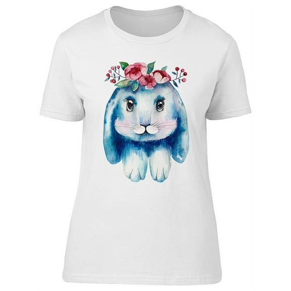 Watercolor Blue Rabbit Wreath T-Shirt Women -Image by Shutterstock, Female Small