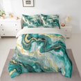 thumbnail image 2 of Castle Fairy Gradient Abstract Marble 7 Pieces Bedding Comforter Set for Teens Boys Girls,Green Golden Full Bedding Set Lightweight,Marbling Watercolor Fitted Sheet Flat Sheet,Ultra Soft Home Decor, 2 of 8
