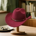 thumbnail image 3 of RUINIXCW Western Cowboy Cowgirl Hat for Women Men Wide Brim Pentagram Leather Belt Fedora Hat Wool Felt Vintage Jazz Hats, 3 of 7