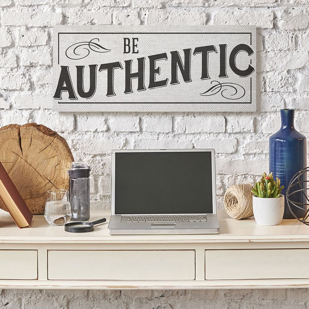 Stupell Industries Be Authentic Phrase Bold Black Typography Swirls Canvas Wall Art by Daphne Polselli