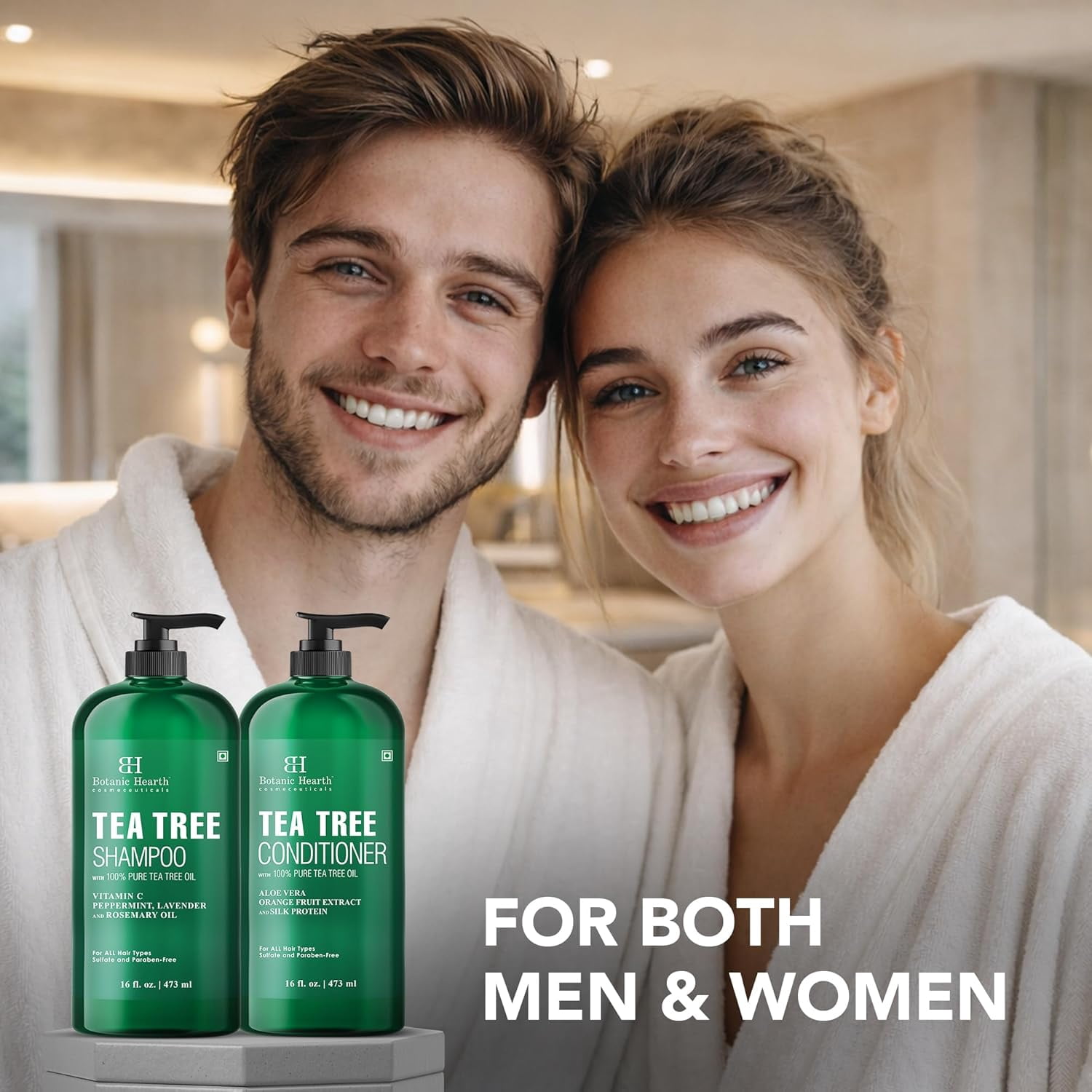Botanic Hearth Tea Tree Shampoo and Conditioner Set - with 100% Pure Tea Tree Oil, for Itchy and Dry Scalp, Sulfate Free, Paraben Free - for Men and Women - 2 bottles 16 fl oz each