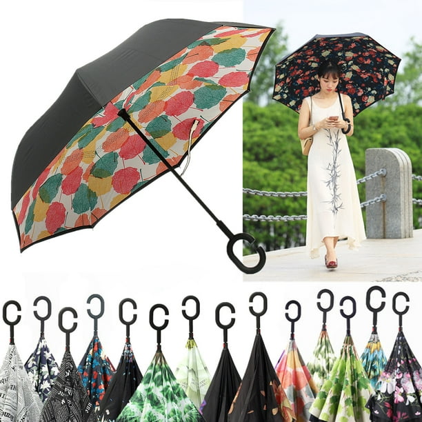 Parapluie de Pluie Inversé à l'Envers à Double Couche Pliante Coupe-Vent (14 Motifs cumbrella)
