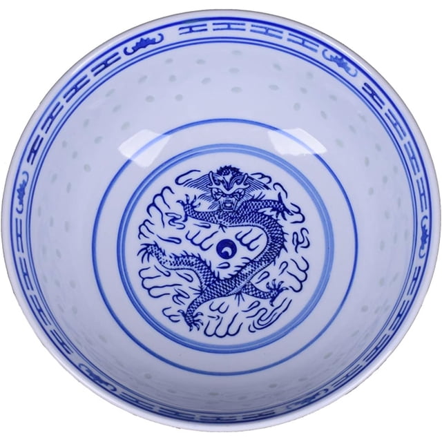 Ceramic Ramen Noodle Bowls, Blue and White Porcelain Chinese Retro Dessert, Soup, Cereal, Rice, Udon, Asian Noodles Bowl,4in,2PCS