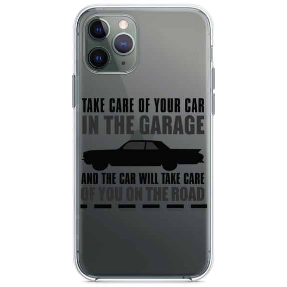 DistinctInk Clear Hybrid Case for Apple iPhone 13 Pro (6.1" Screen) - Take Care of the Car, Car Take Care of the Road - Wireless Charging Compatible