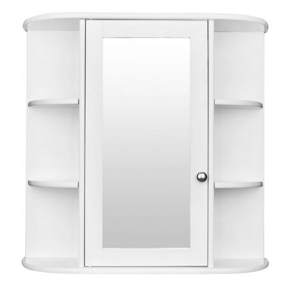 White Bathroom Wall Cabinet with Single Mirror Door, 3-Tier Wall-Mounted Storage Shelf