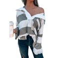 thumbnail image 5 of Women's Stripe Oversized Collared Long Sleeve Top, 5 of 5