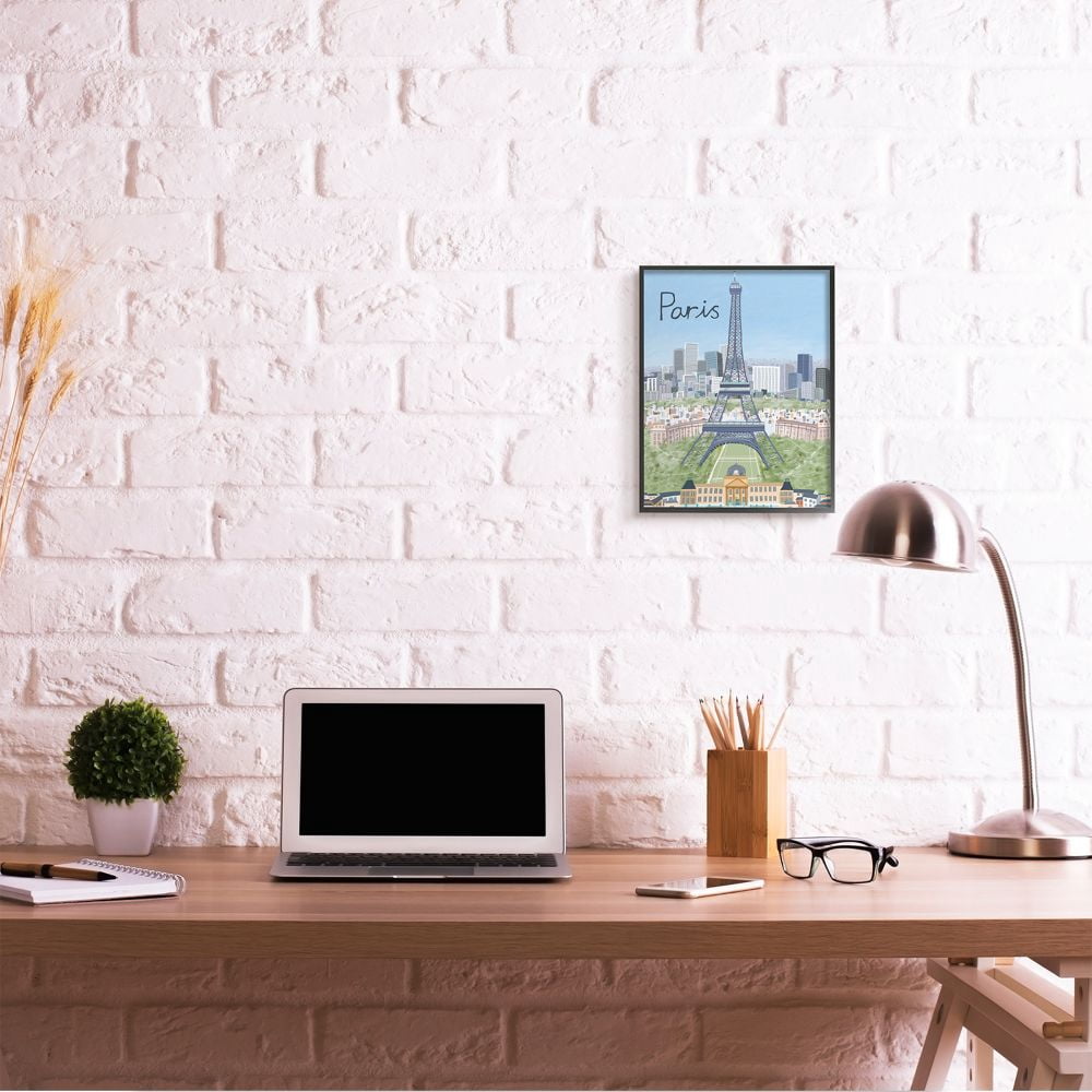 Stupell Industries Paris Colorful Landmarks French City European Architecture Framed Wall Art Design by Carla Daly, 11" x 14", Black Framed