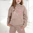 thumbnail image 2 of Gaexia Girls Letter Print Hoodie and Jogger Pants Set Casual Two Piece Outfit for Everyday Winter Wear Comfortable Lined Tracksuit with Pockets,Khaki,6-7 Years, 2 of 4