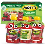 Mott’s No Sugar Added Applesauce Variety Pack, 3.2 oz clear pouches, 16 count