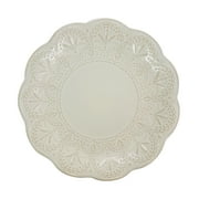 Elama White Lace 16 Piece Round Scallop Stoneware Dinnerware Set in White