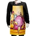 thumbnail image 1 of Fantasy Kids Apron, Colorful Shapes with Spiral Swirled Lines Vibrant Girls Kids Nursery Design, Boys Girls Apron Bib with Adjustable Ties for Cooking Baking Painting, Marigold Pink, by Ambesonne, 1 of 2