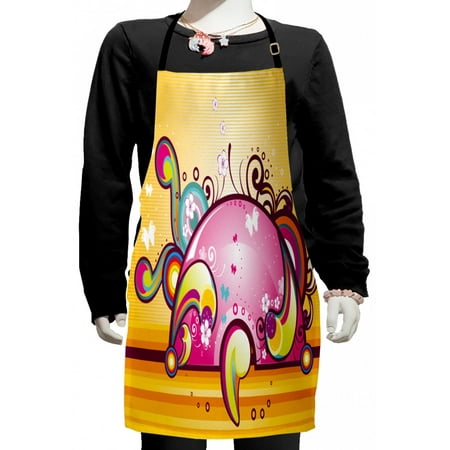 

Fantasy Kids Apron Colorful Shapes with Spiral Swirled Lines Vibrant Girls Kids Nursery Design Boys Girls Apron Bib with Adjustable Ties for Cooking Baking Painting Marigold Pink by Ambesonne