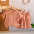 thumbnail image 2 of Bxsruta Toddler Boys Girls 2 Piece Outfit Short Sleeve Kids Summer Clothes Set Cotton Linen Blend Soft Breathable Casual Playwear, 2 of 6