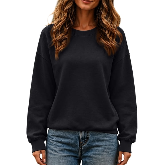 Women's Crewneck Sweatshirt Soft Everyday Pullover Top with Drop Shoulder Relaxed Fit Fall Layering Sweatshirts, L