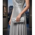 thumbnail image 2 of Evening Bag - Pleated Clutch w/ Metal Mesh Accent Bow Flap - Silver - BG-92055S, 2 of 6