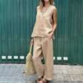 thumbnail image 2 of Traje holgado de cuello redondo para mujer, pantalones largos informales con bolsillo, conjunto de 2 piezas, Color sólido sin mangas, primavera y verano, 2 of 5