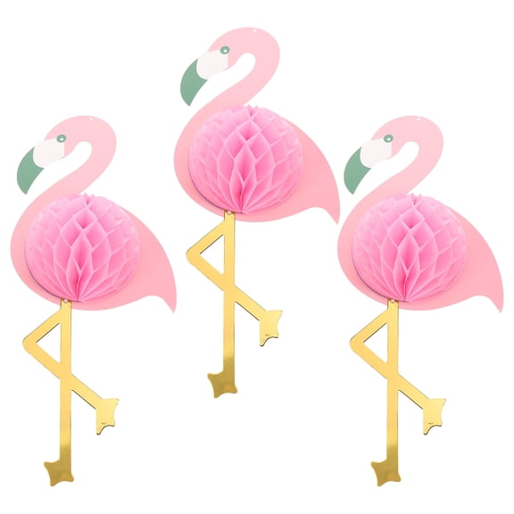 LABSERRON 3Pcs Pink Flamingo Party Decorations Paper Honeycomb Ornaments for Tropical Events