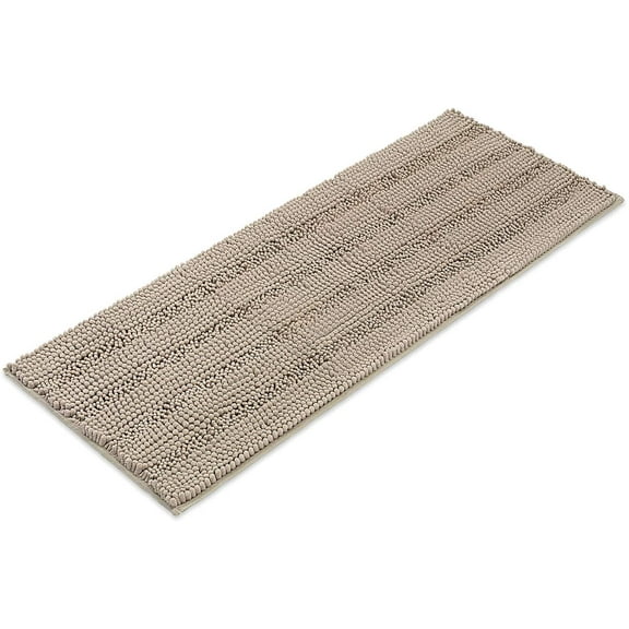 Tafts Ultra Soft Luxury Striped Bath Mat, Bathroom Rugs, Chenille Microfiber, Absorbent Non-Slip Machine Washable, Bathroom Decor, Super Plush Bath Mats for Bathroom, Room Decor, Almond Beige