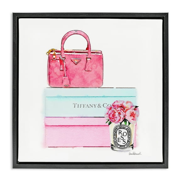 Stupell Industries Fashion Box & Roses Beauty & Fashion Painting Black Floater Framed Canvas Art Print Wall Art, 18 x 18