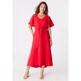 thumbnail image 2 of Roaman's Women's Plus Size Flutter Sleeve V-Neck Fit And Flare Bi-Stretch Maxi Dress, 2 of 6