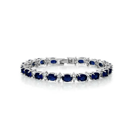 - Gem Stone King 20.00 Ct Oval & Round Blue Color Cubic Zirconias CZ Tennis Bracelet 7