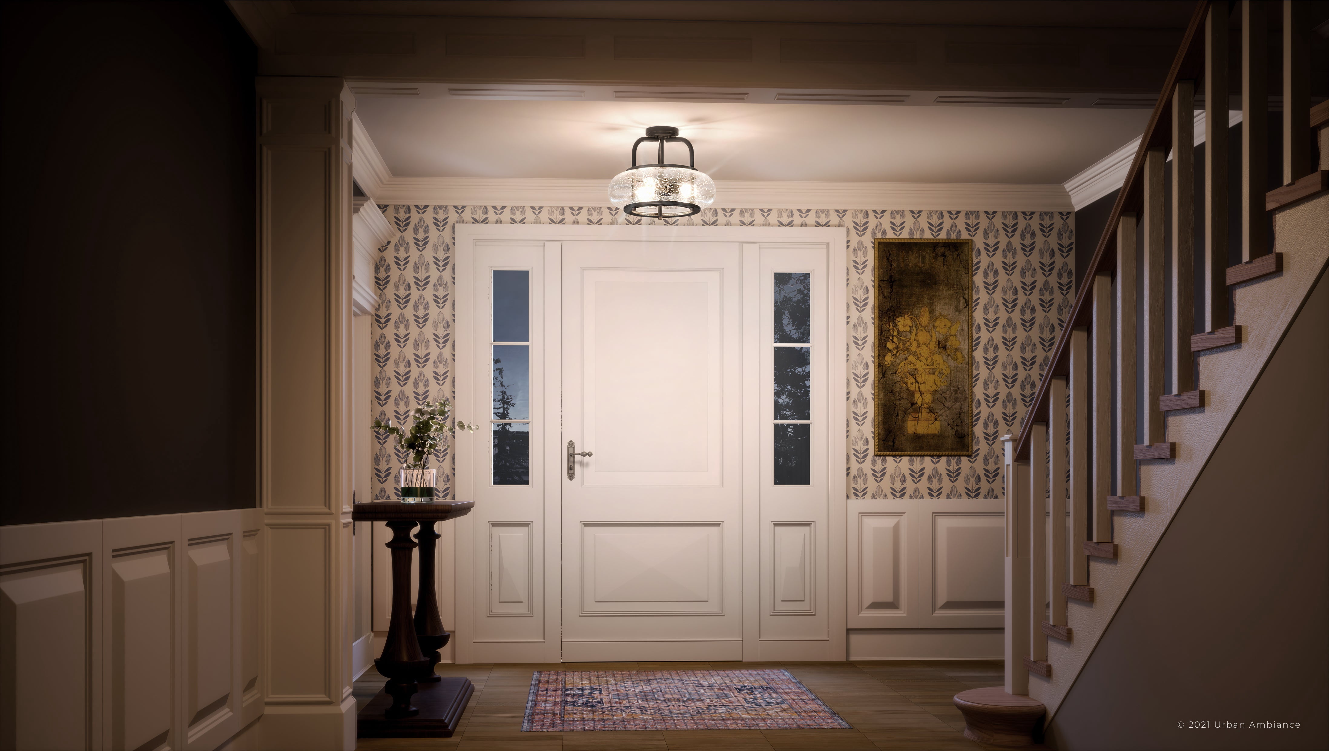 Luxury Utilitarian Indoor Ceiling Light, 12.00''H x 16.00''W, with Coastal Style Elements, Nautical Design, Black Bronze Finish and Clear Seeded Glass, UQL3311