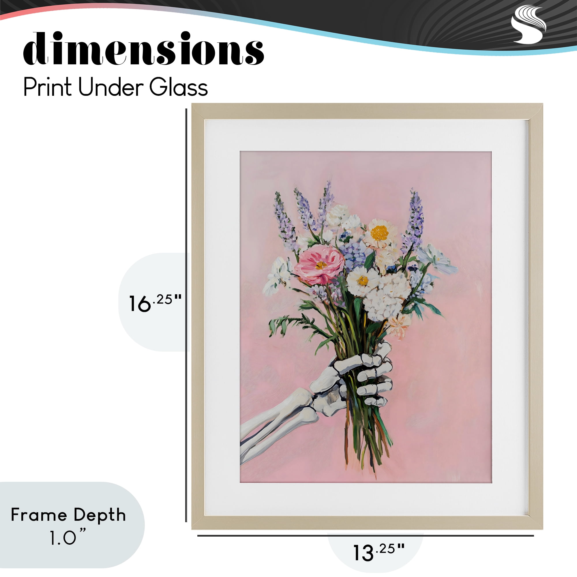 Stupell Industries Skeleton Hand Holding Flowers Birch Framed Print Under Glass, design by The Prints Vibe