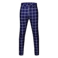 thumbnail image 3 of UTTOASFAY Mens Pants Fashion Men Casual Business Slim Fit Plaid Print Zipper Long Pants Trousers Navy 32(L), 3 of 6